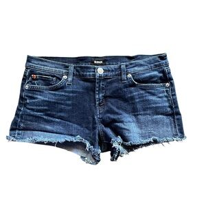 Hudson Mini Jean Shorts • Fringe 5 Pocket Design Dark Wash Denim • Size …